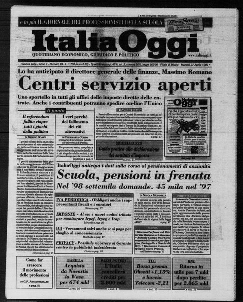 Italia oggi : quotidiano di economia finanza e politica